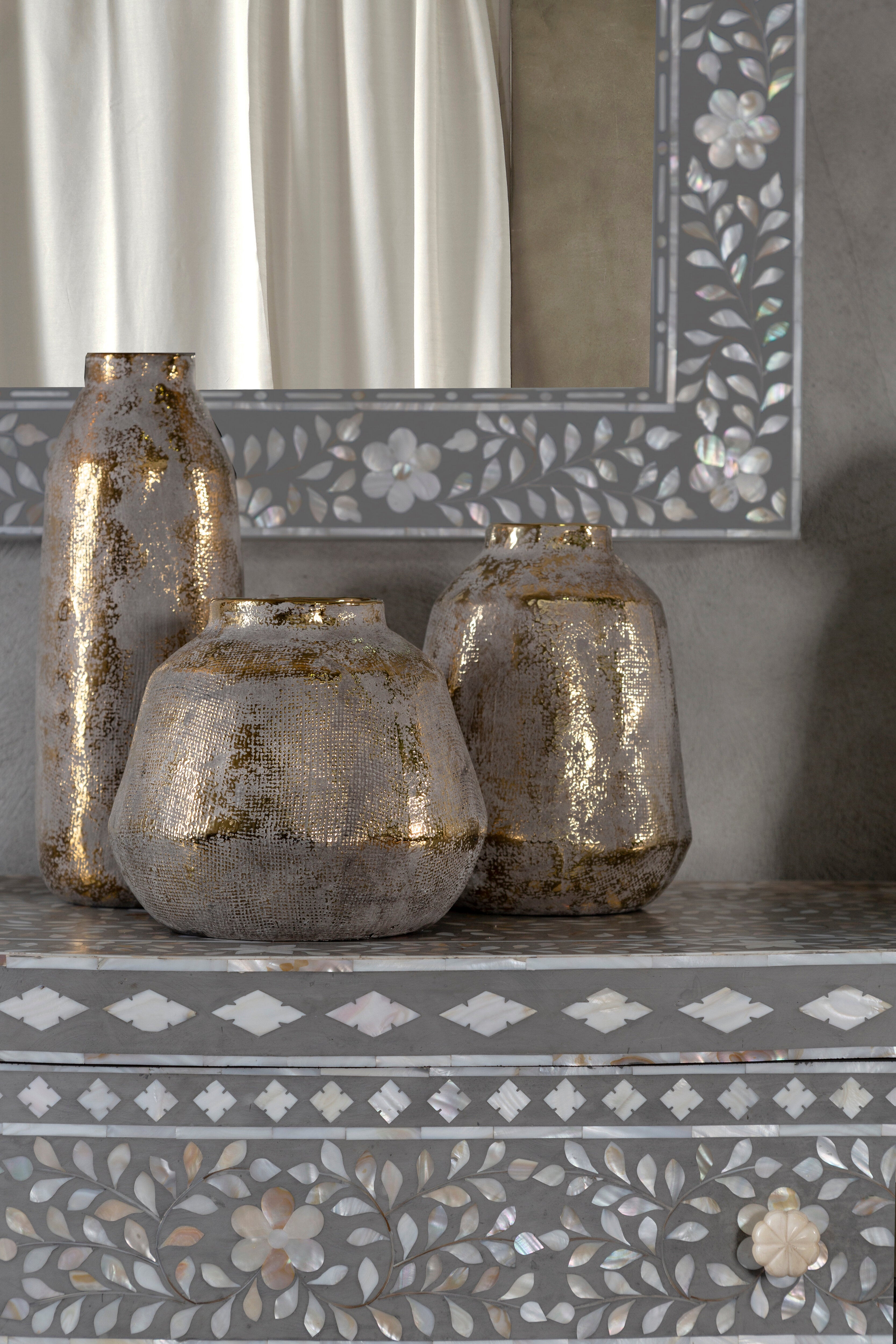 Arlo Grey & Gold Distressed Ceramic Vase Wide